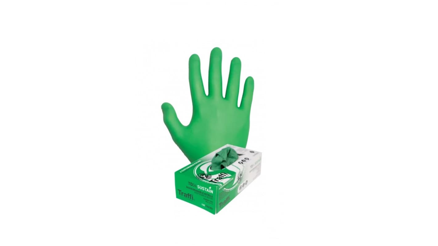 Traffi TD04 Green Powder-Free Nitrile Disposable Gloves, Size XXL, 100Pair per Pack