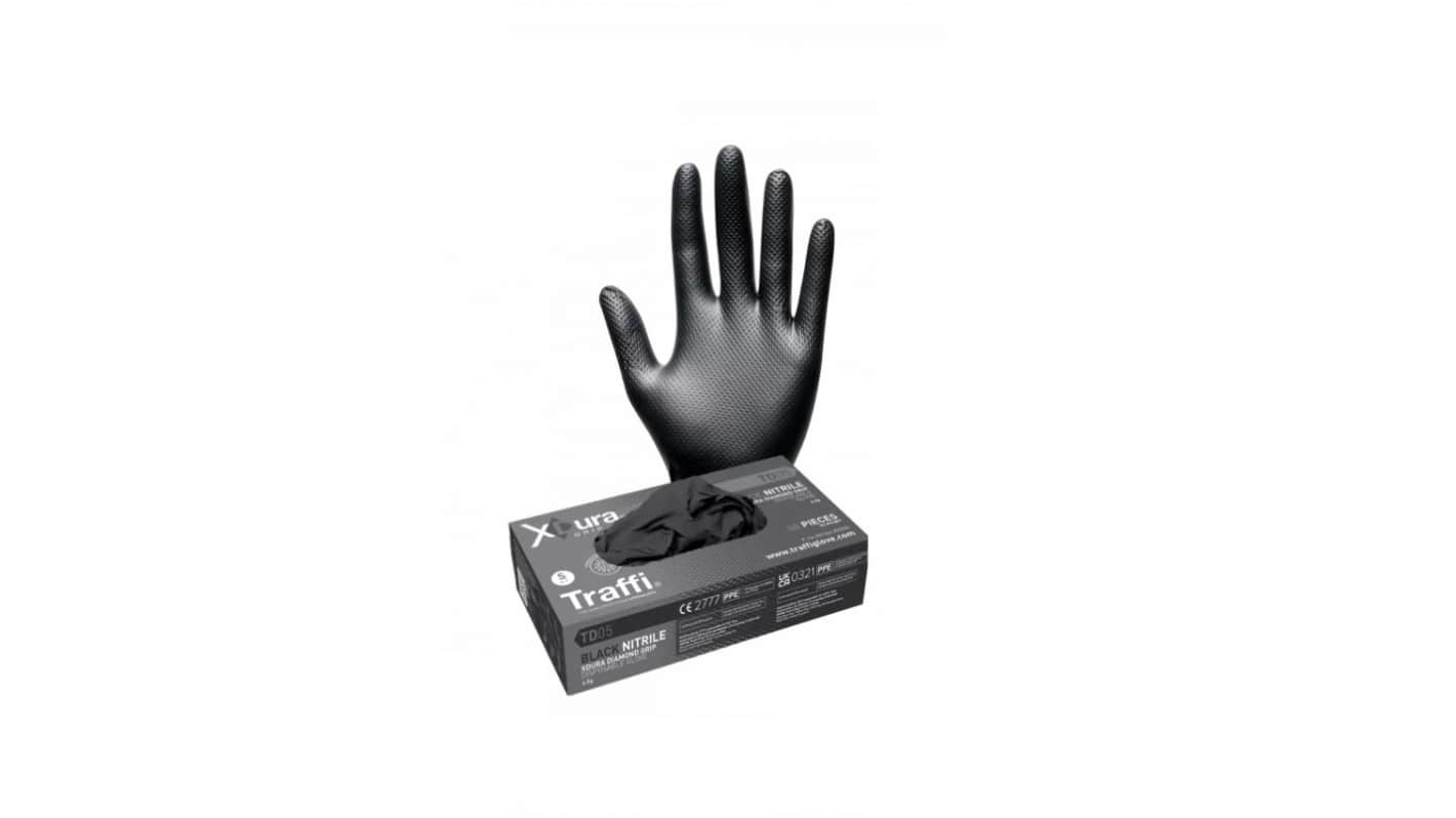 Traffi TD05 Black Powder-Free Nitrile Disposable Gloves, Size S, 50Pair per Pack