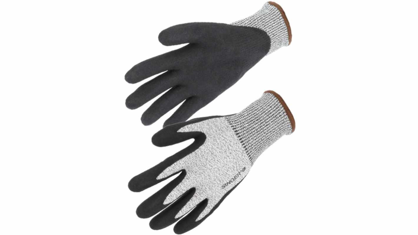 SINGER SAFETY PHS5NIF Black, Grey Elastane, HDPE, Polyester, Stainless Steel Fibers Cut Resistant Work Gloves, Size 8,