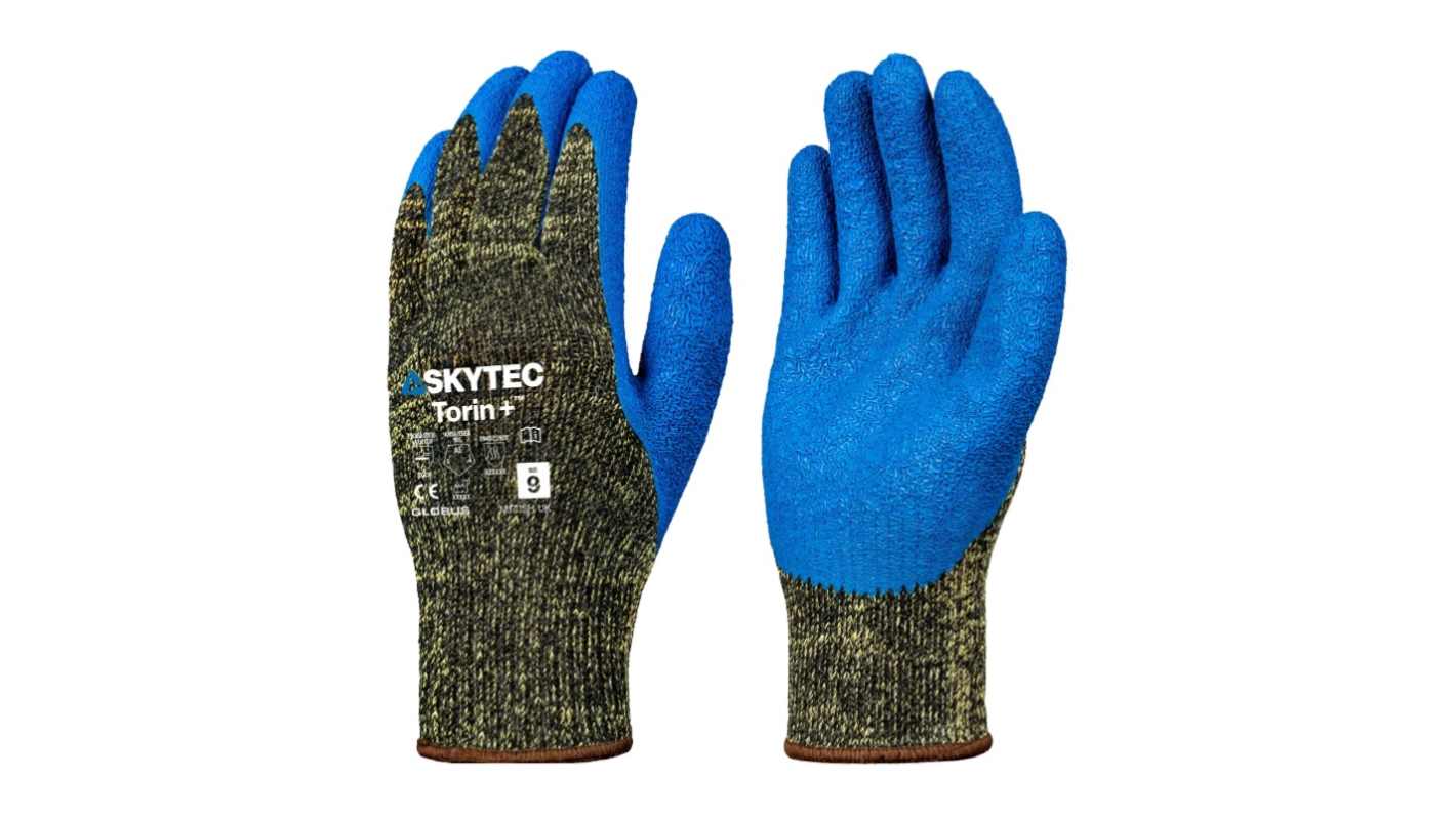 Skytec Torin+ Blue, Yellow Nylon Mechanical Protection Latex Gloves Work Gloves, Size 8, Latex Coating