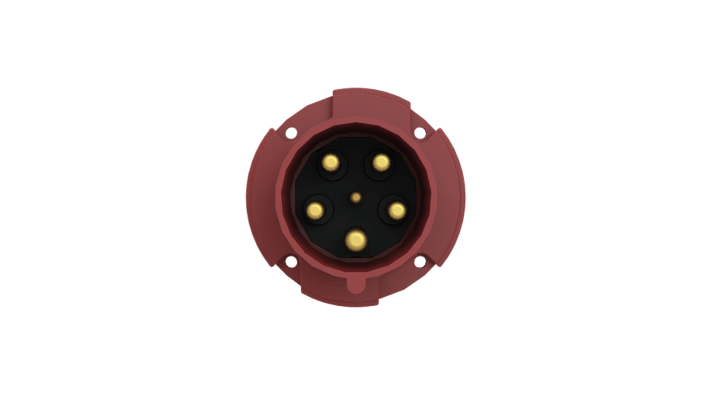 Amphenol Industrial, 2CMA1 IP44 Red Panel Mount 3P+N+E Industrial Power Plug, Rated At 63A, 415 V