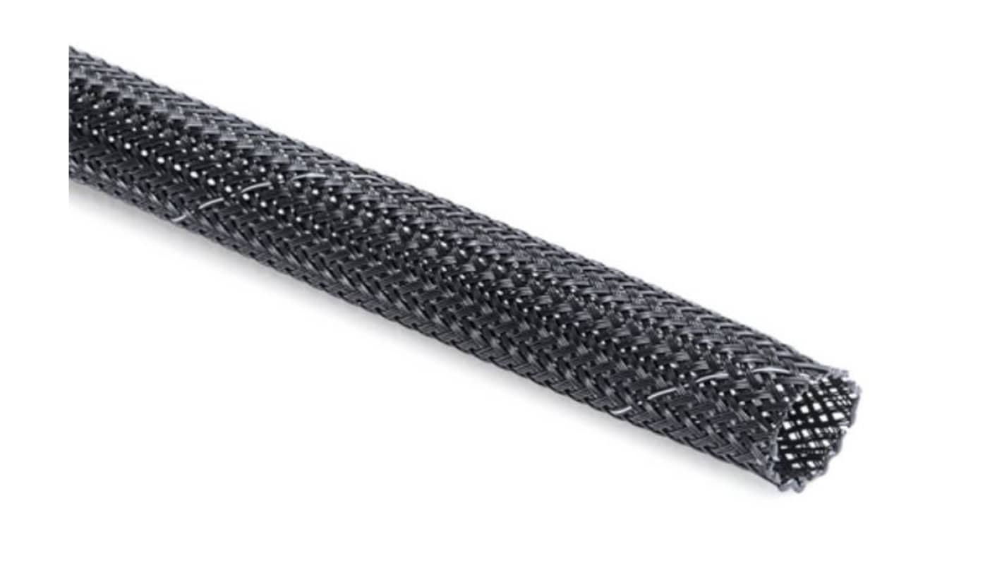 HellermannTyton Expandable Braided Polyester Black, Grey Cable Sleeve, 15mm Diameter, 100m Length, 170-81005 Series