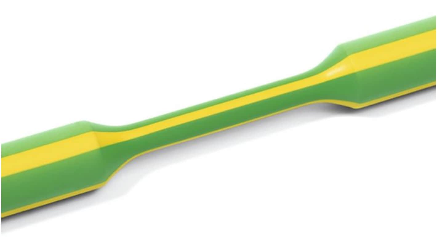 HellermannTyton Heat Shrink Tubing, Green, Yellow 13mm Sleeve Dia. x 30m Length 3:1 Ratio, 333-42062 Series