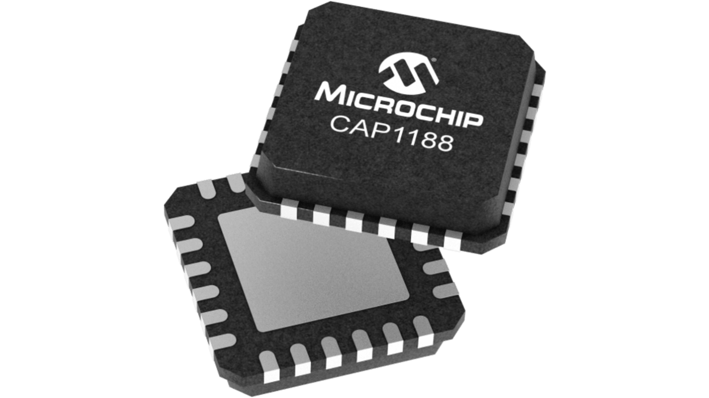 CAP1188-1-CP-TR, Capacitive Touch Controller IC SPI 2-Wire, 24-Pin QFN