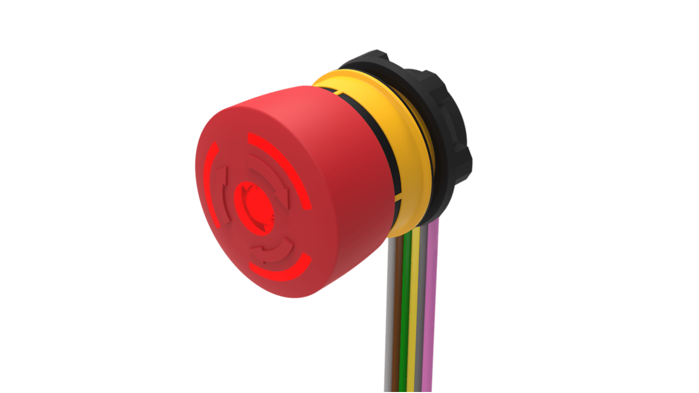 EAO Twist Release Illuminated Emergency Stop Push Button, Panel Mount, 22.3mm Cutout, DPST, IP65, IP66, IP67
