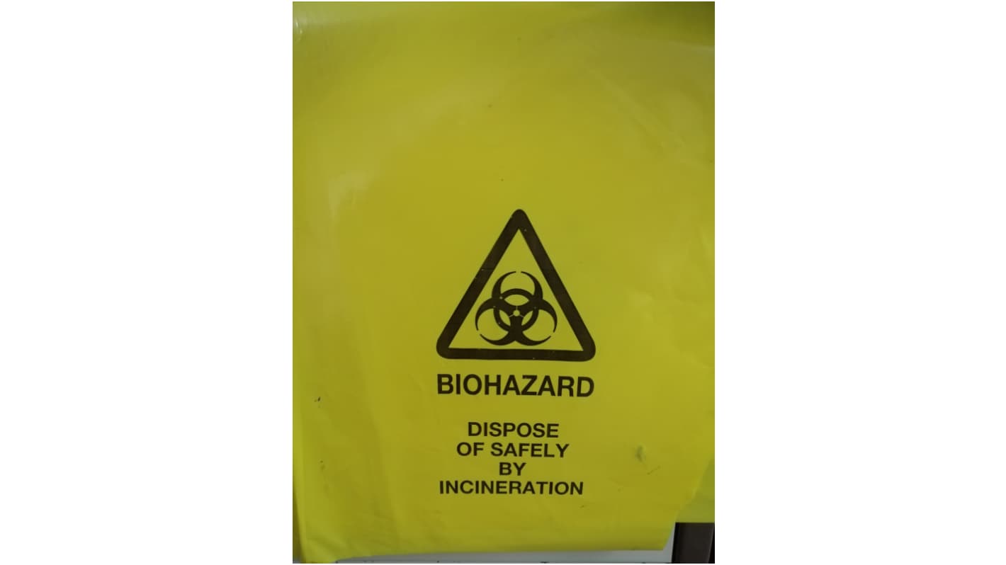 Proton Yellow LDPE Bio-Hazard Waste Bag, 0.063mm Thickness, 2500 per Package