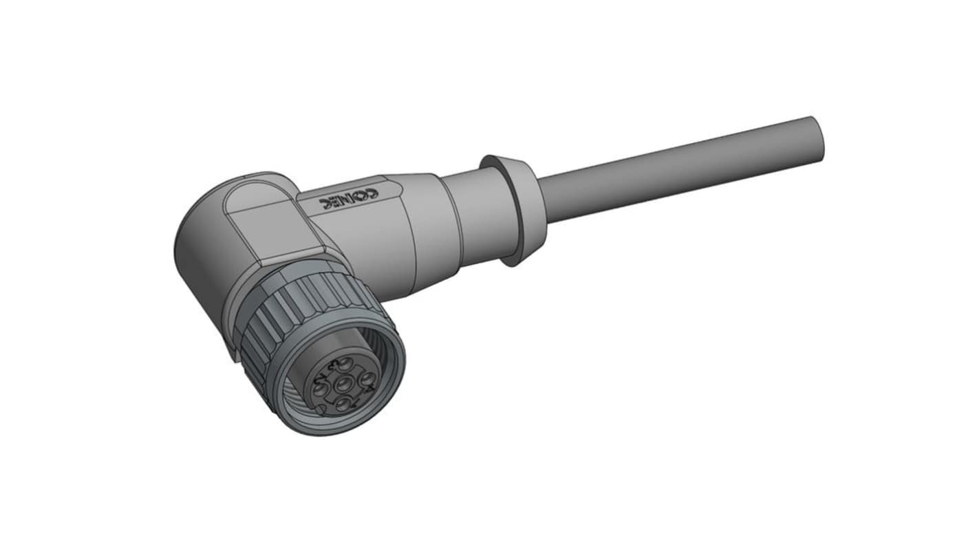CONEC Right Angle Female 4 way M12 to Unterminated Cable, 3m