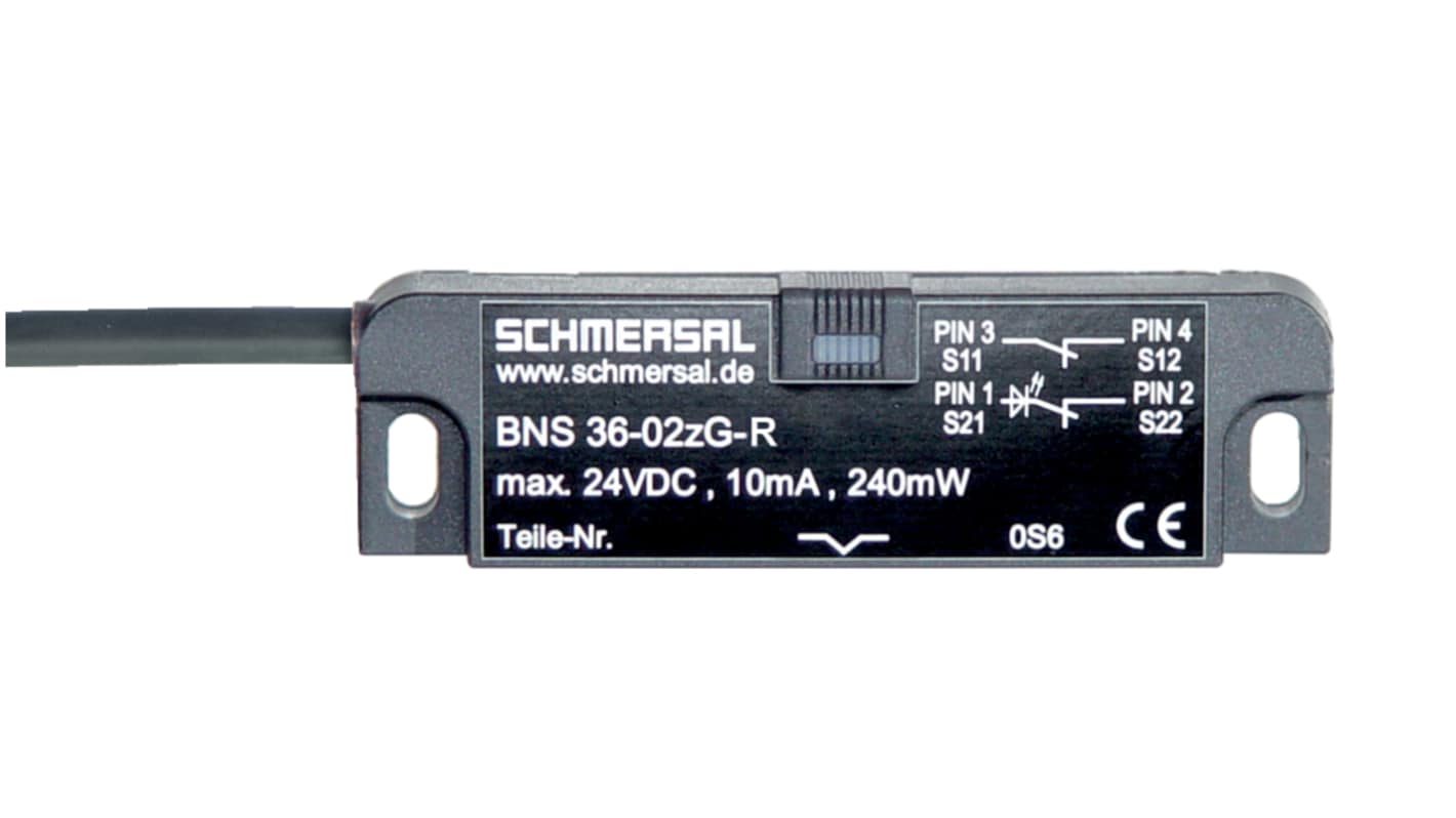 Schmersal BNS 36 Series Flush Magnetic Safety Switch, 75V dc, Reinforced Thermoplastic Housing, NO/NC, 1m Cable