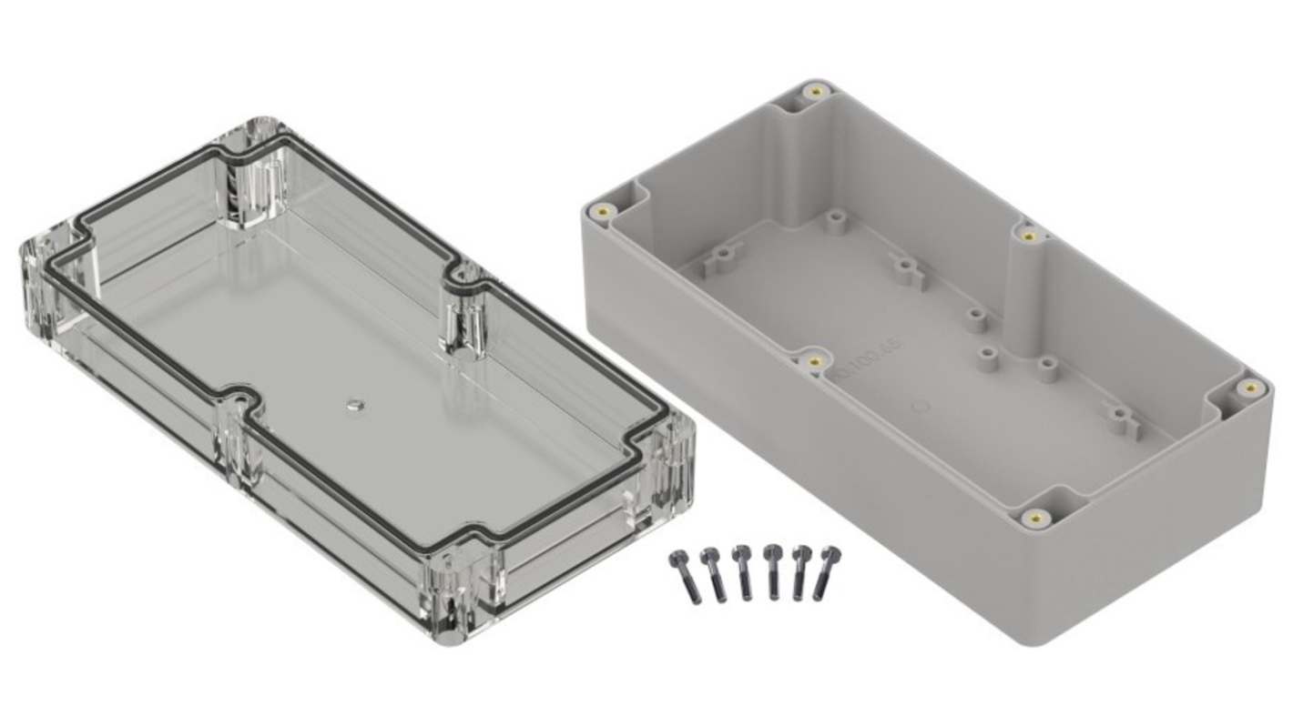RS PRO Light Grey Polycarbonate General Purpose Enclosure, IP68, Transparent Lid, 200 x 100 x 75mm