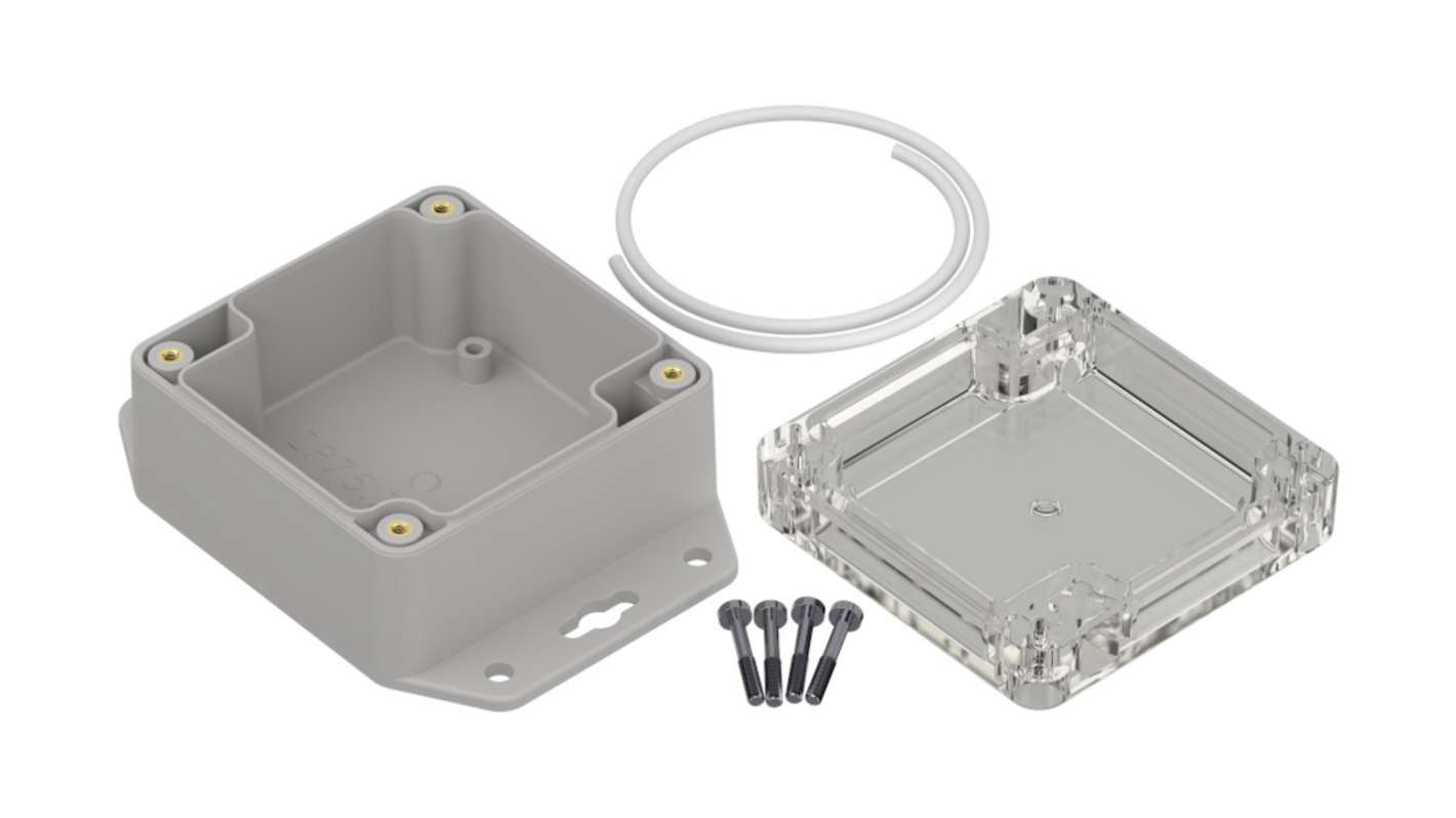 RS PRO Light Grey Polycarbonate General Purpose Enclosure, IP65, Transparent Lid, 75 x 75 x 45mm