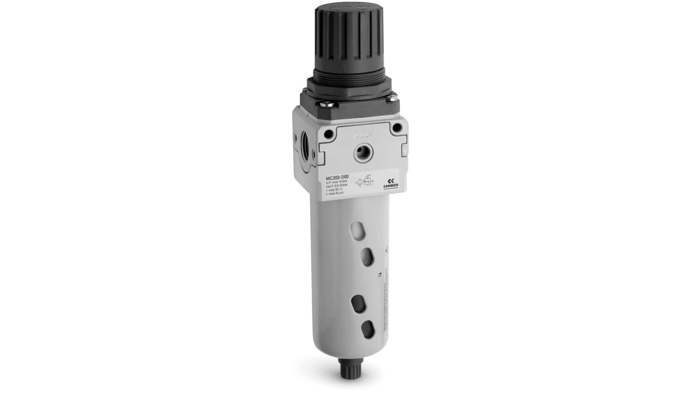Camozzi MC Filter Regulator, 25μm, G 1/4, Manual, Semi Automatic, 10 bar, MC104-D00