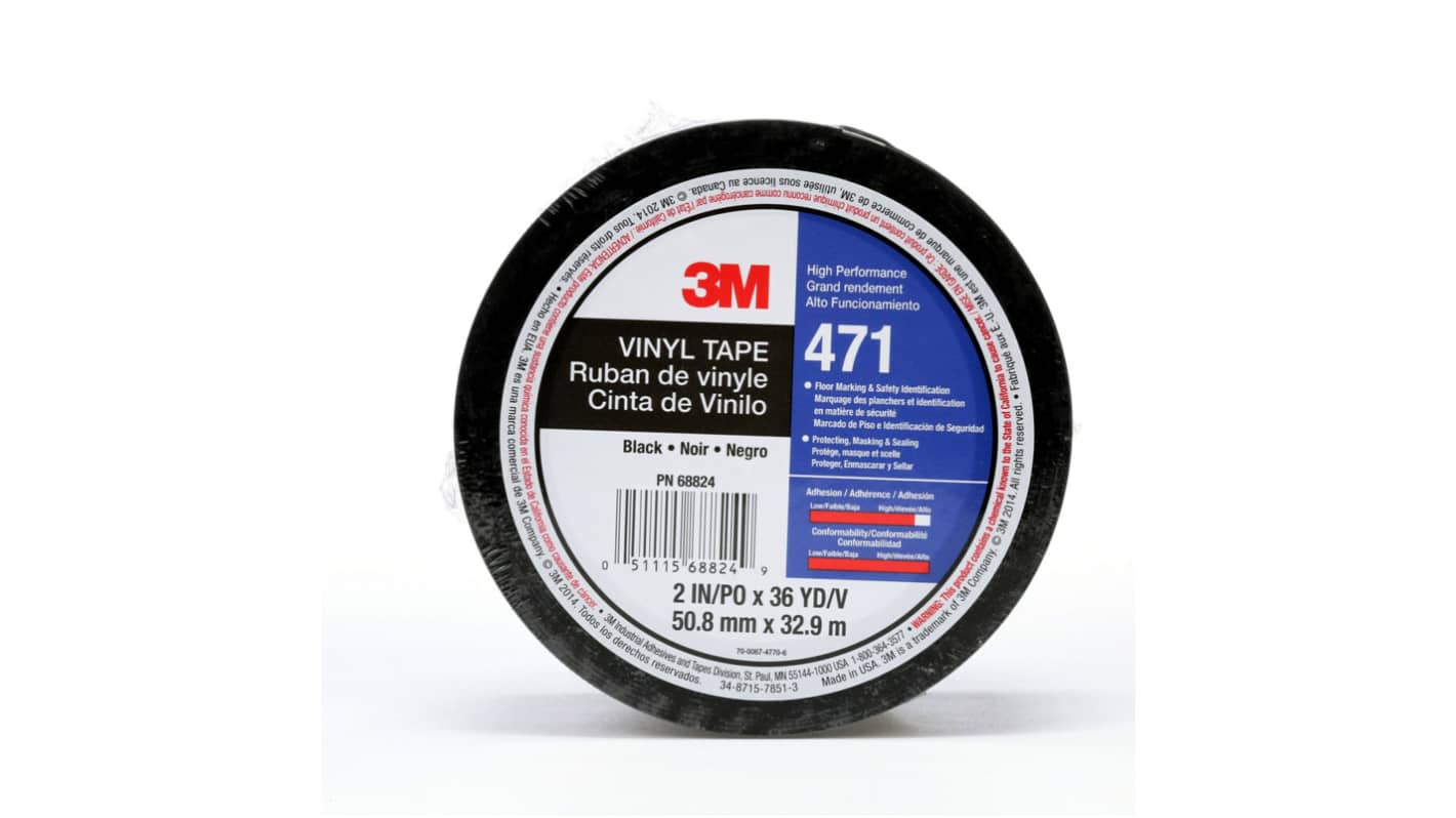 3M 黑色胶带, 50.8mm宽 x 32.91m长, 乙烯基制, 7100044330