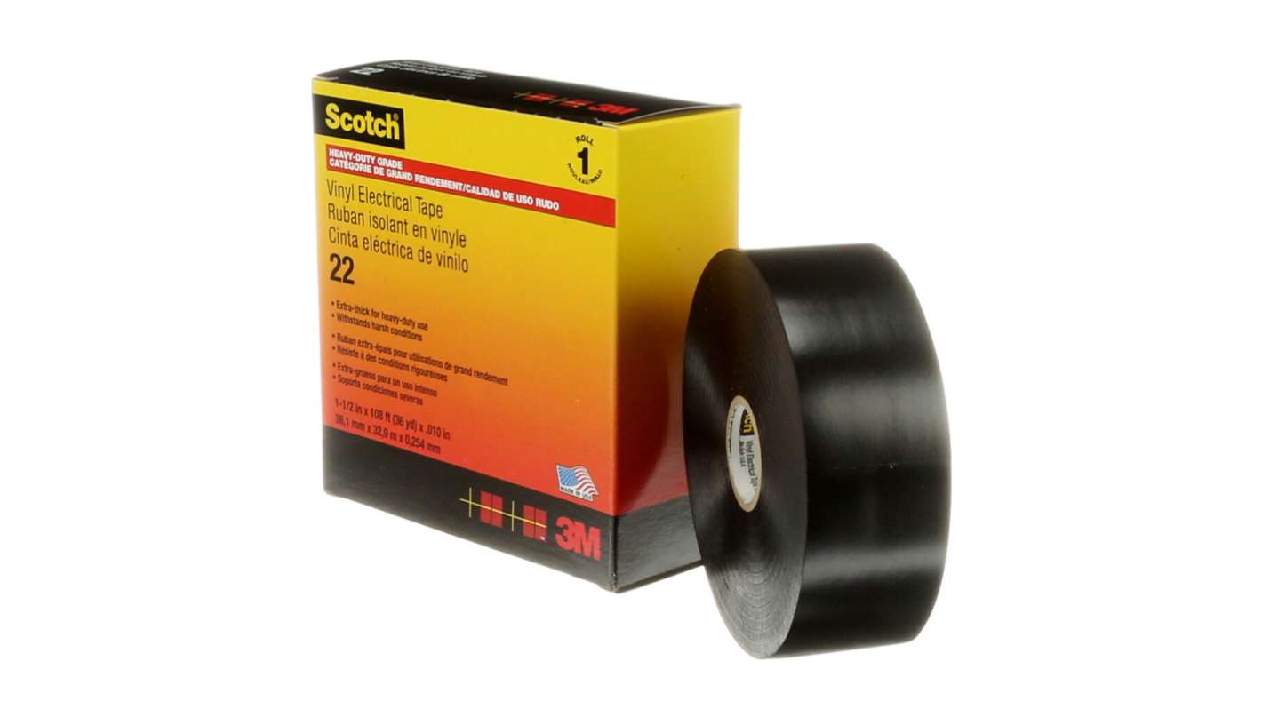 3M Scotch Vinyl Electrical Tape 22 Black PVC Electrical Tape, 38mm x 32.9mm