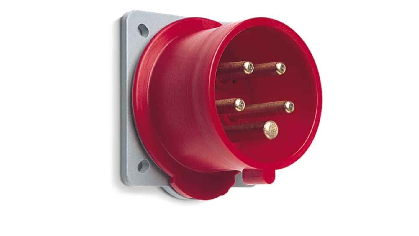 Amphenol Industrial, 2CMA1 IP44 Red Panel Mount 3P+N+E Industrial Power Plug, Rated At 32A, 415 V