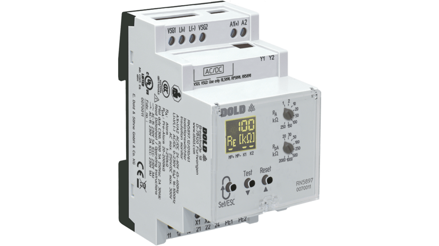 Dold Insulation Monitor, SPDT, 400 → 1000V ac/dc, DIN Rail