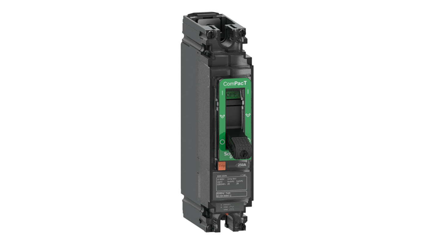 Schneider Electric ComPacT Electronic Circuit Breaker 63A 250V NSX, 2 channels , Fixed