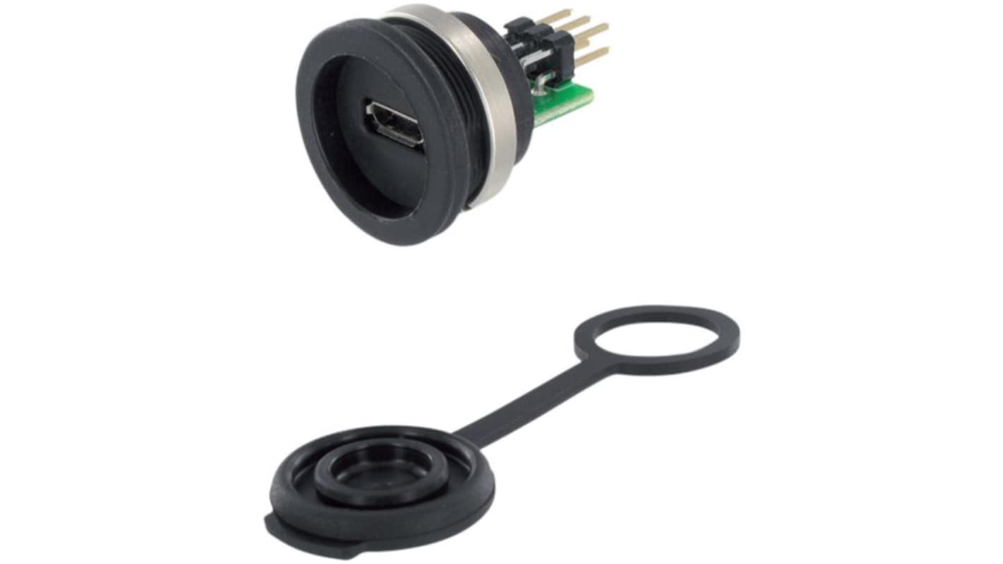 Encitech Connectors Straight, Front Mount, Socket- Single Port Type Micro USB 2.0 Type B 2.0 IP67 USB Connector