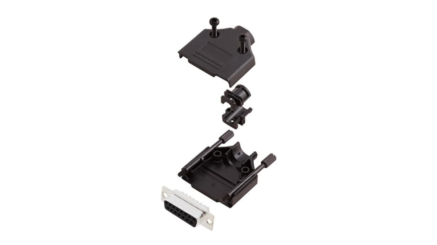 Encitech Connectors D-Sub バックシェエル 6355 シリーズ 15 極, 黒, 6355-0032-12