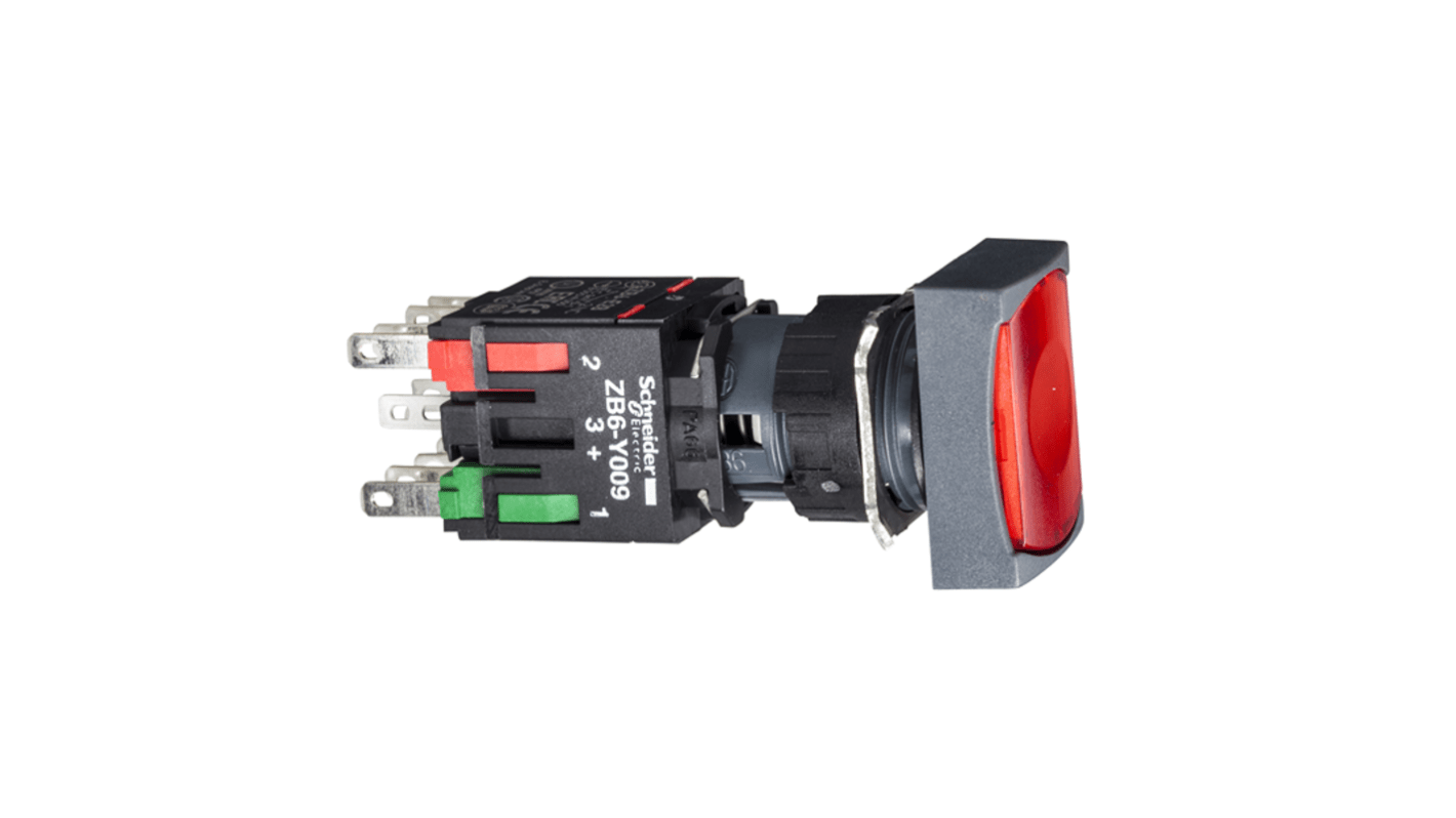 Schneider Electric XB6D Series Illuminated Push Button Switch, Slow Break, 16mm Cutout, SPDT, Red LED, 250V, IP65