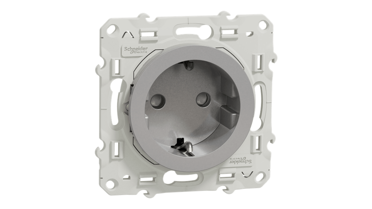 Schneider Electric S530 Grey, White Plug Socket, 2P + E Poles, 16A, Schuko