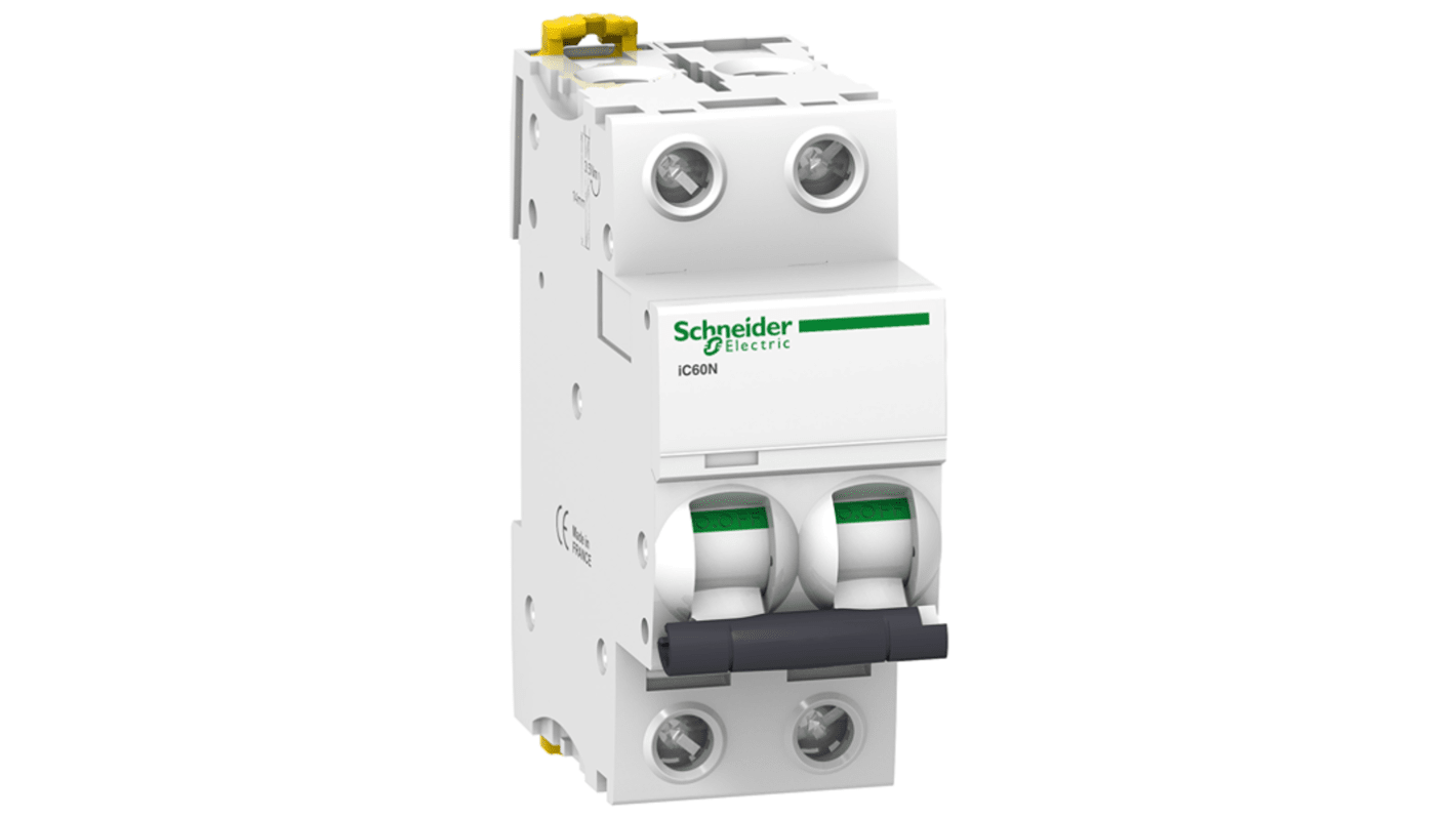 Schneider Electric Acti9 A9F7 MCB, 2P, 40A Curve B, 500V AC, 6000 A Breaking Capacity