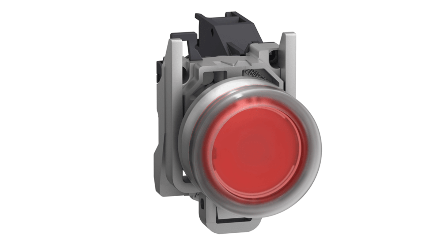 Schneider Electric XB4B Series Push Button Switch, Spring Return, Through Hole, 22mm Cutout, SPST, Red LED, 415V, IP66
