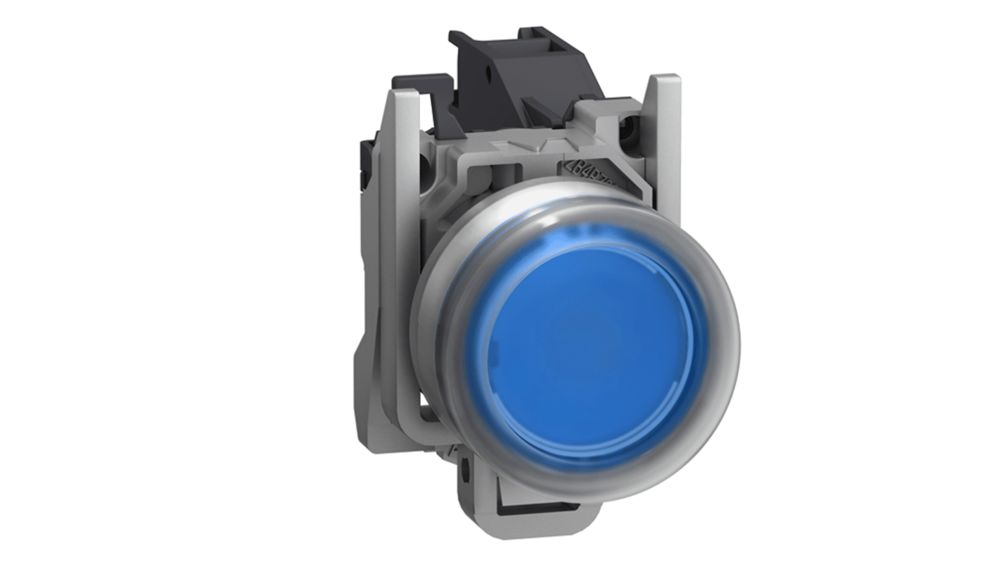 Schneider Electric XB4B Series Push Button Switch, Spring Return, Through Hole, 22mm Cutout, 1NO, Blue LED, 415V, IP66
