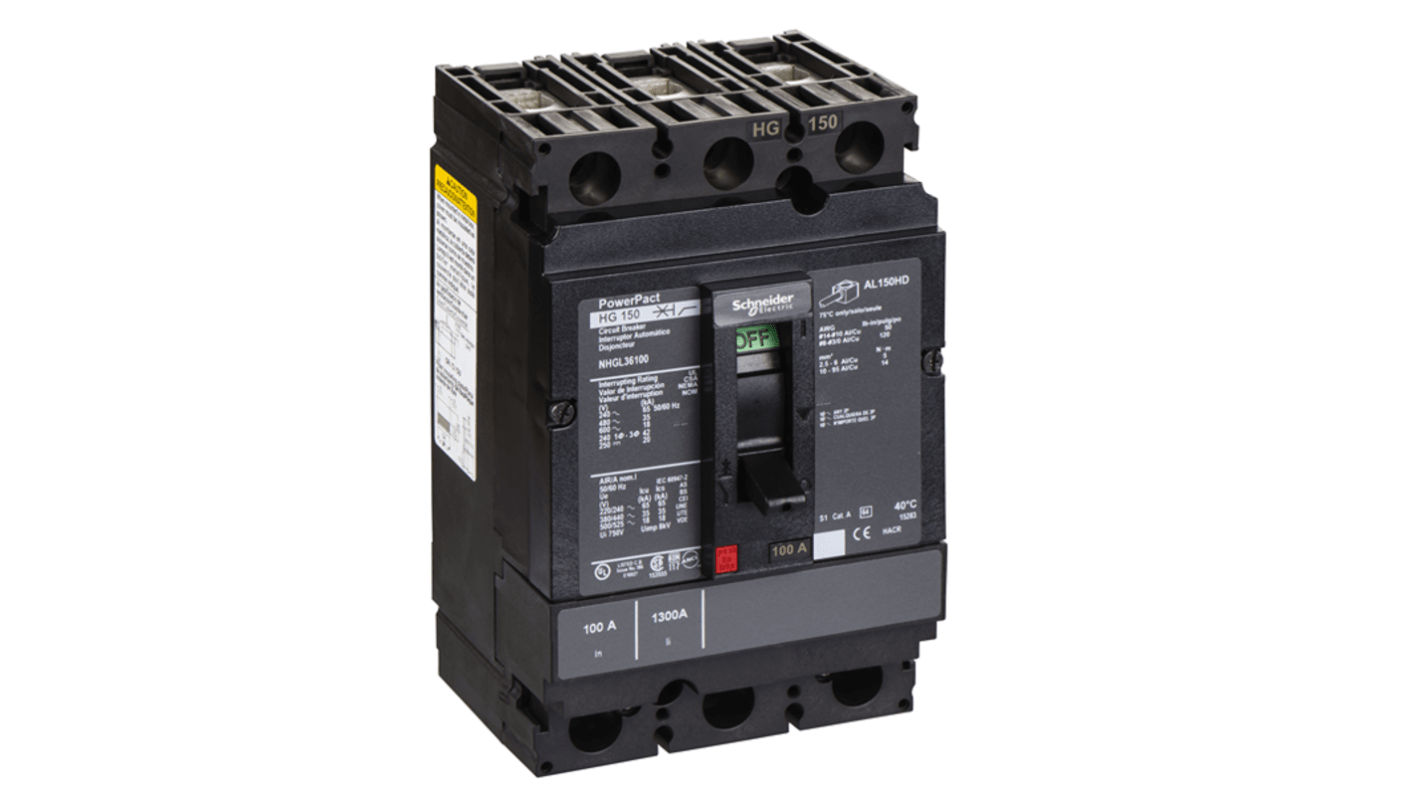 Schneider Electric MCCB塑壳断路器, 18 kA分断, 100A, 3极, NHG系列