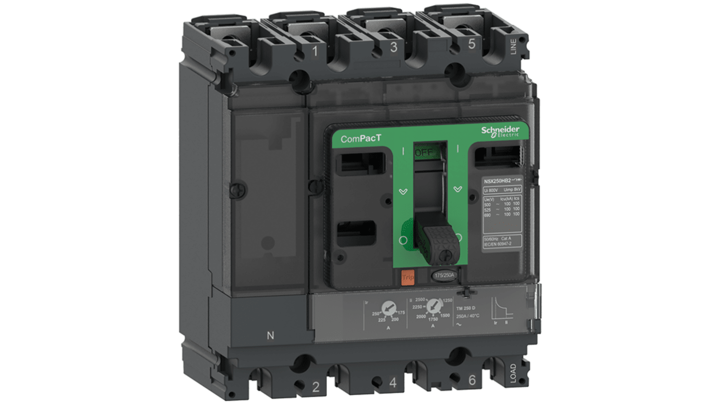 Schneider Electric, ComPacT MCCB 4P 50A, Breaking Capacity 8 kA, Fixed Mount