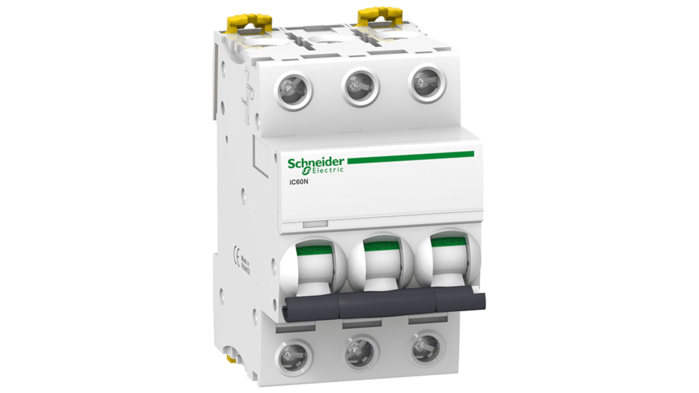 Schneider Electric Acti9 A9F7 MCB, 3P, 500mA Curve D, 500V AC, 6000 A Breaking Capacity