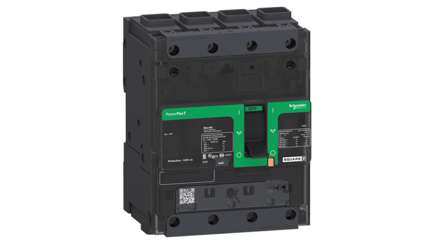 Schneider Electric, PowerPact MCCB 4P 15A, Breaking Capacity 65 kA, Clip-On
