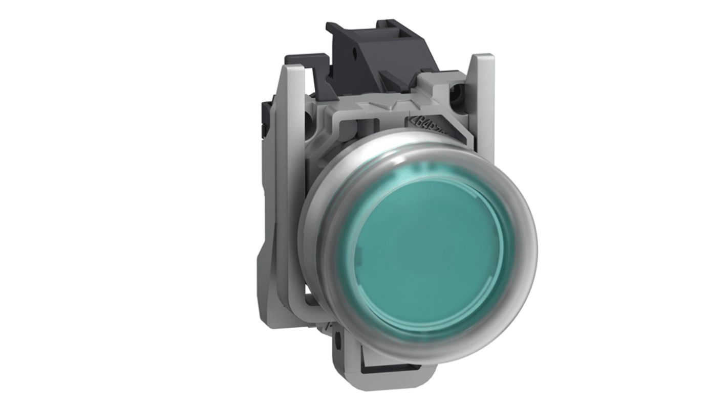 Schneider Electric XB4B Series Push Button Switch, Spring Return, Through Hole, 22mm Cutout, 1NO, Green LED, 415V, IP66