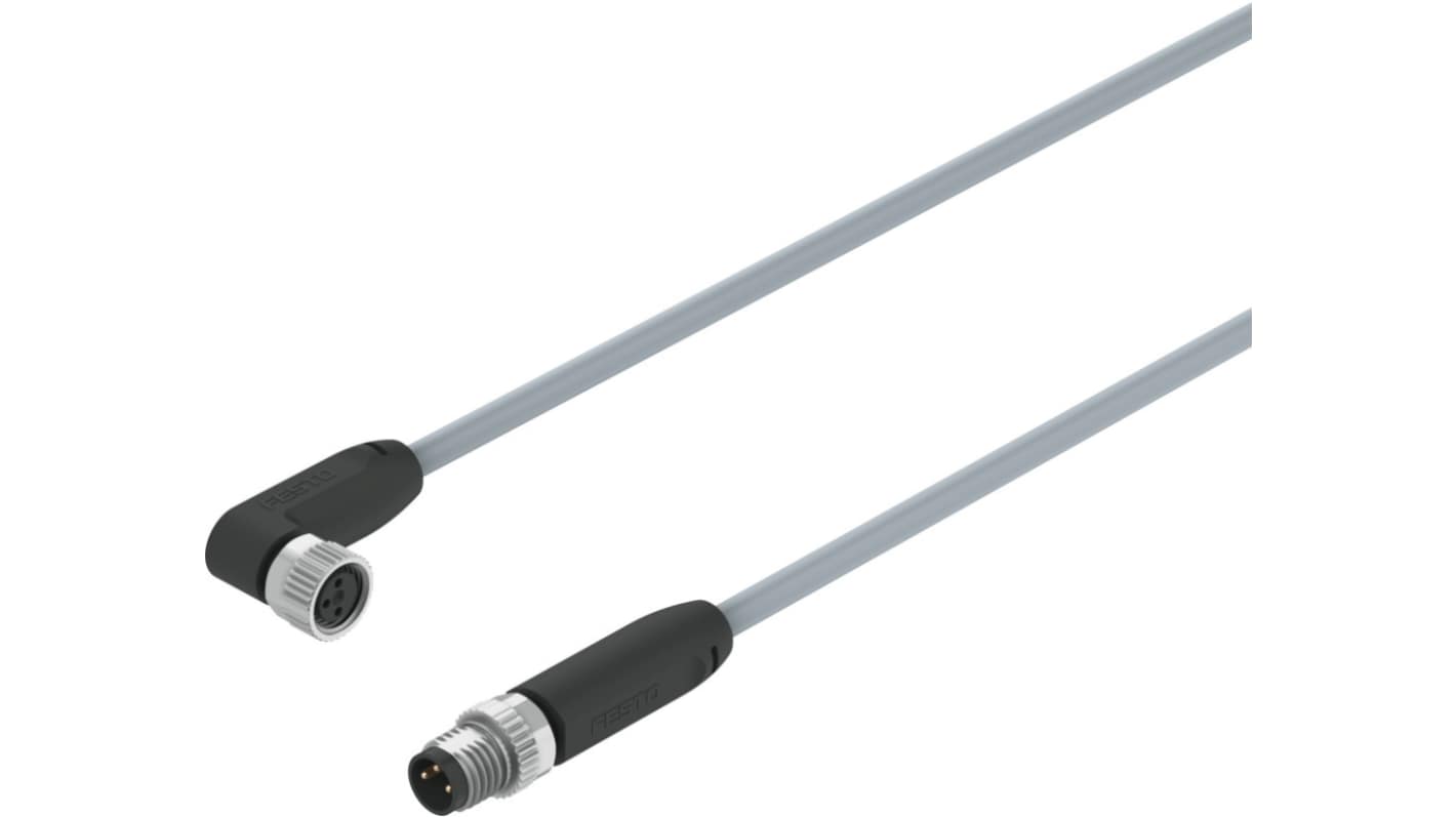 Festo Right Angle Male 3 way M8 to Straight Female 3 way M8 Actuator/Sensor Cable, 500mm