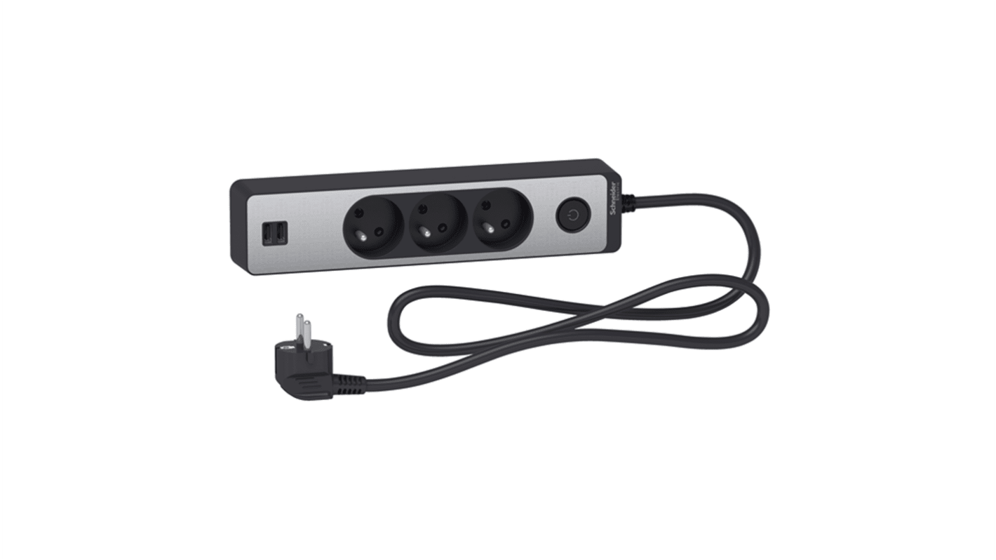Schneider Electric 1.5m 3 Socket USB A Extension Lead Open Reel, 250 V, IP44