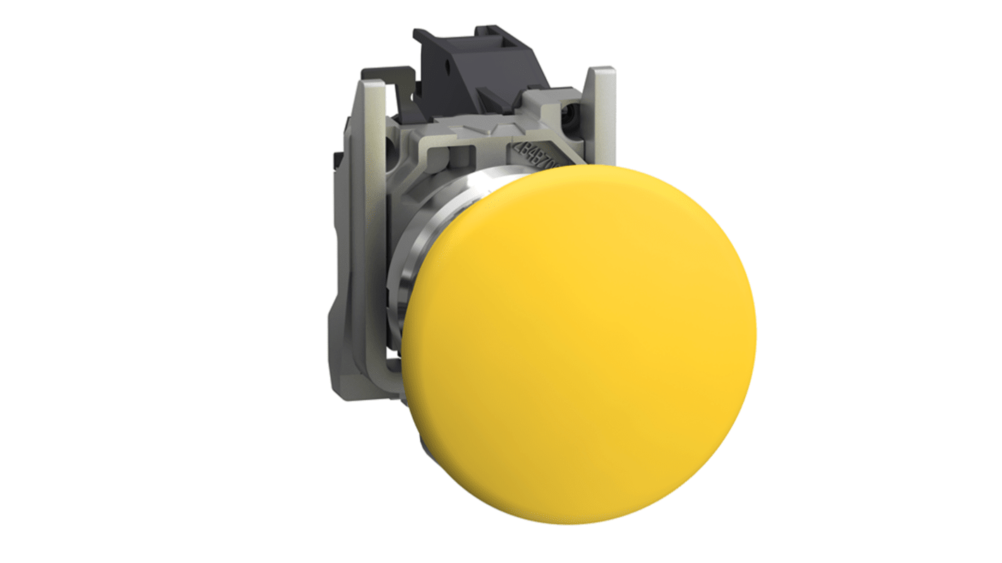 Schneider Electric XB4B Series Push Button Switch, Push to Make, Through Hole, 22mm Cutout, 1NO, Yellow LED, 415V