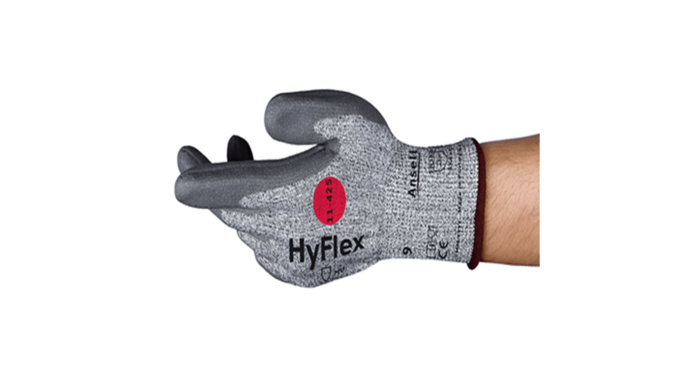 Ansell HyFlex 11-425 Grey Fibreglass, HPPE, Polyamide Abrasion Resistant, Cut Resistant Gloves, Size 6, Waterbased PU