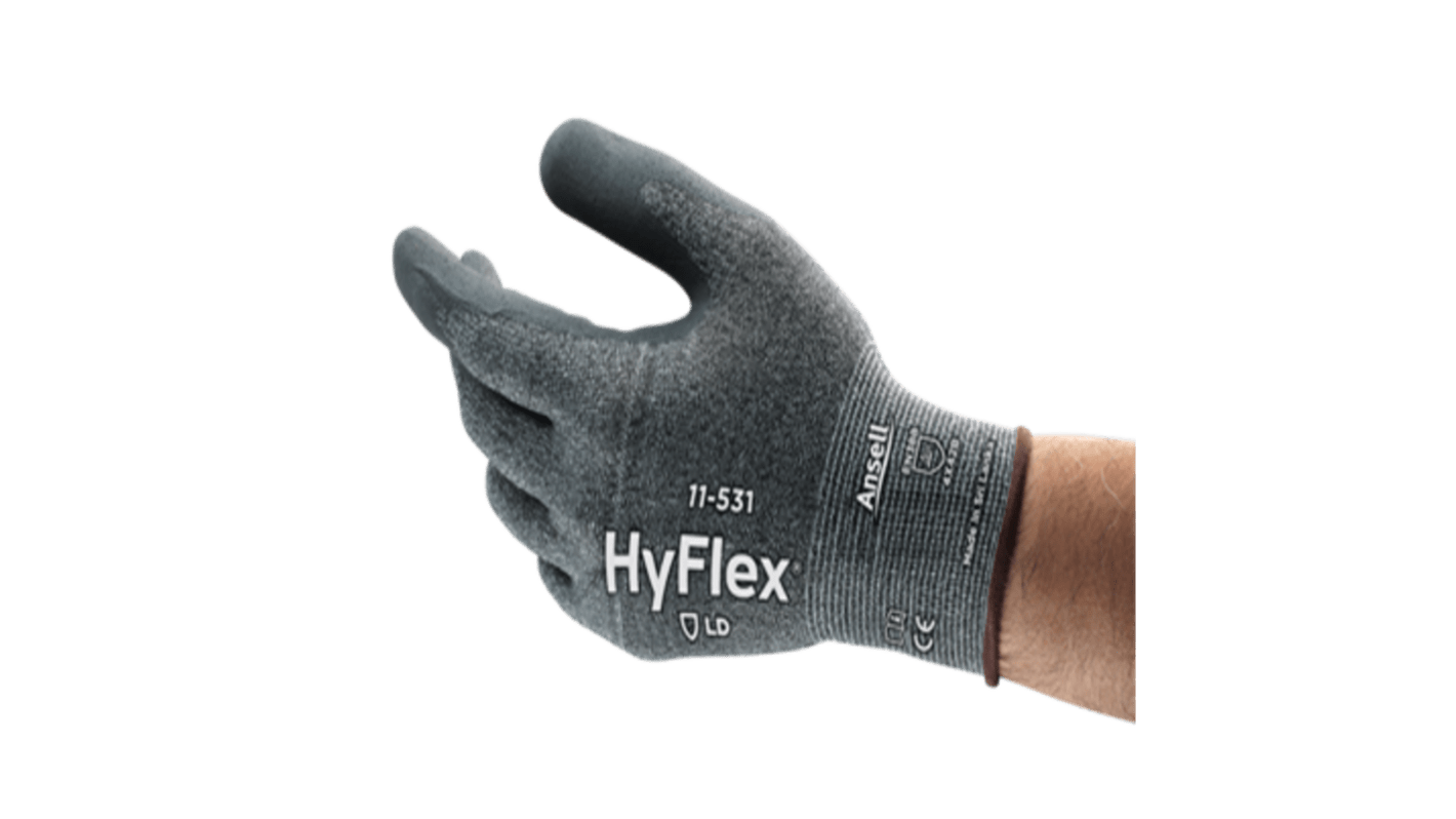 Ansell HyFlex 11-531 Black Glass Fiber, HPPE, Nylon, Spandex (Liner) Abrasion Resistant, Cut Resistant Gloves, Size 9,
