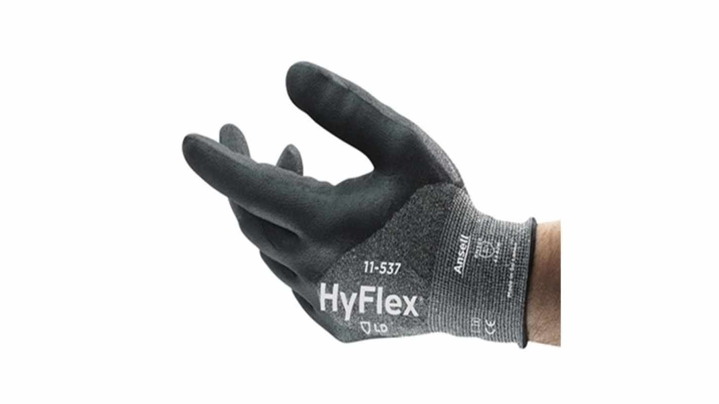 Ansell HyFlex 11-537 Black Glass Fiber, HPPE, Nylon, Spandex (Liner) Abrasion Resistant, Cut Resistant Gloves, Size 9,