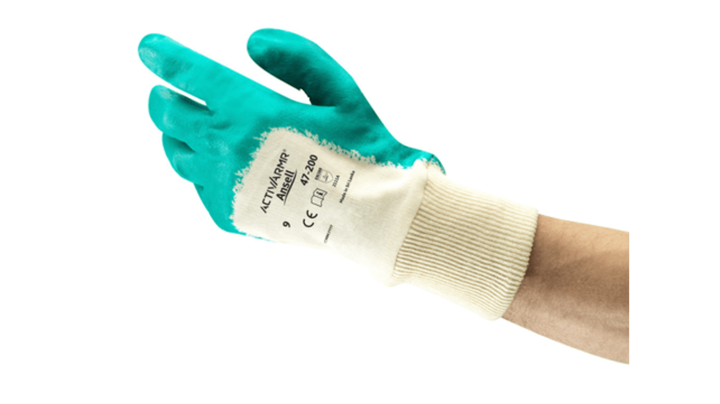 Ansell ActivArmr 47-200 Green Cotton Abrasion Resistant Work Gloves, Size 6, Nitrile Coating