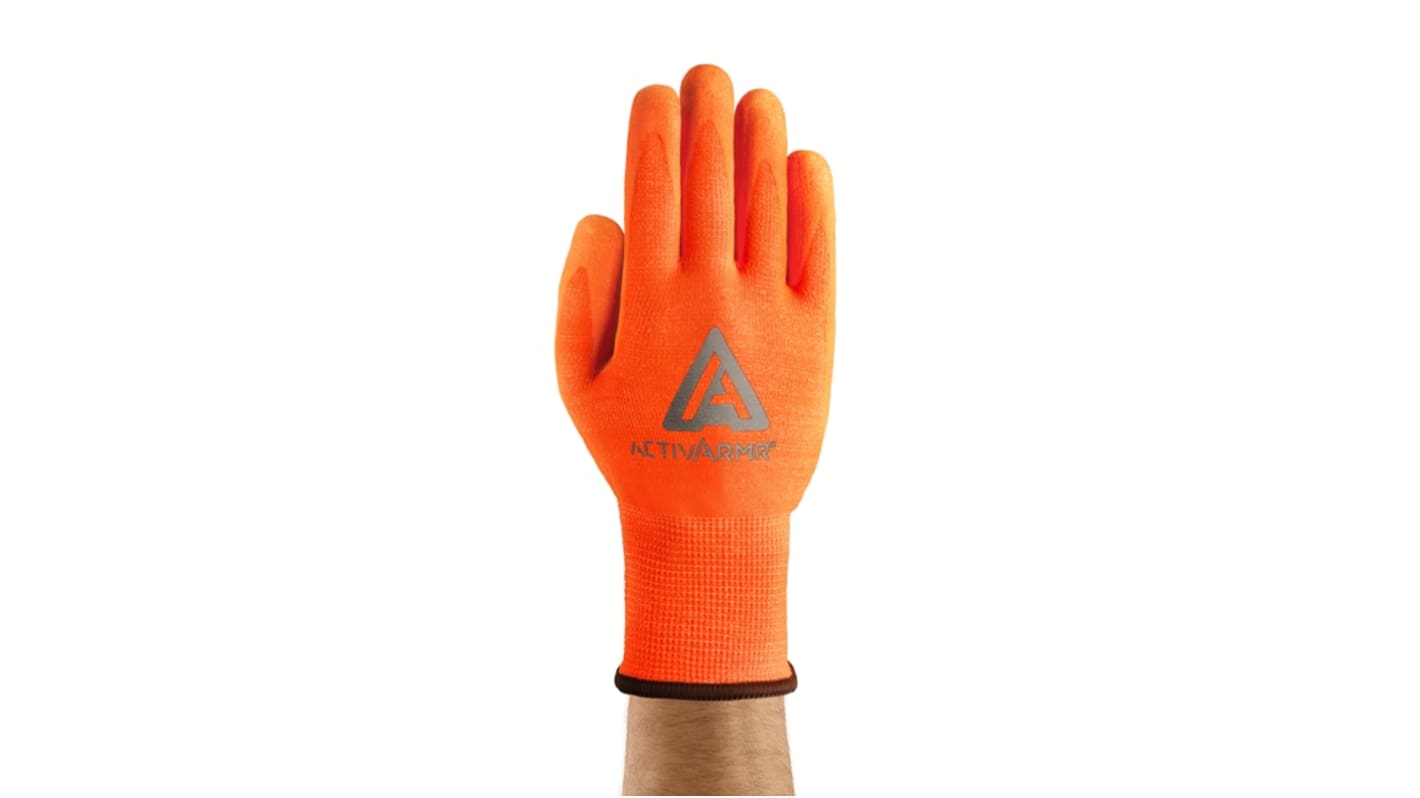 Ansell ActivArmr 97-013 Orange Cut Resistant Work Gloves, Size 9, Waterbased PU Coating