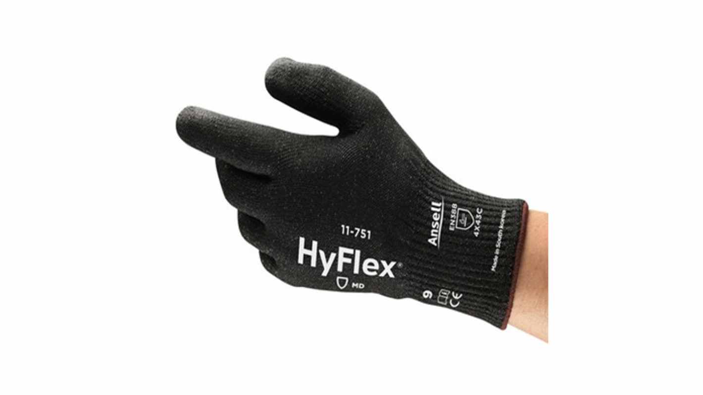 Ansell HyFlex 11-751 Black Glass Fiber, HPPE, Nylon, Spandex (Liner) Abrasion Resistant, Cut Resistant Gloves, Size 10,
