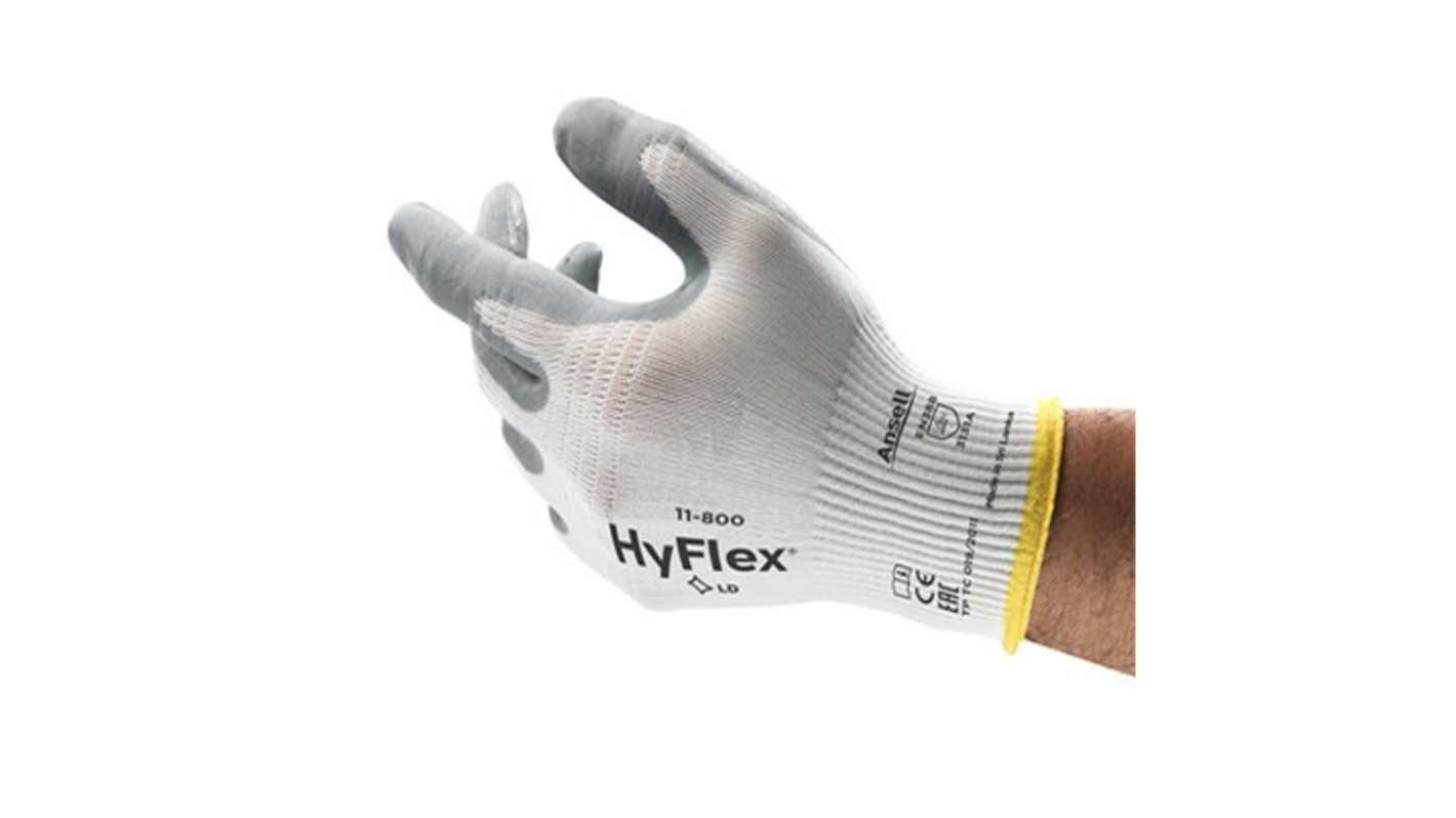 Ansell HyFlex 11-800 Grey Nylon Breathable Gloves, Size 8, Foam Nitrile Coating