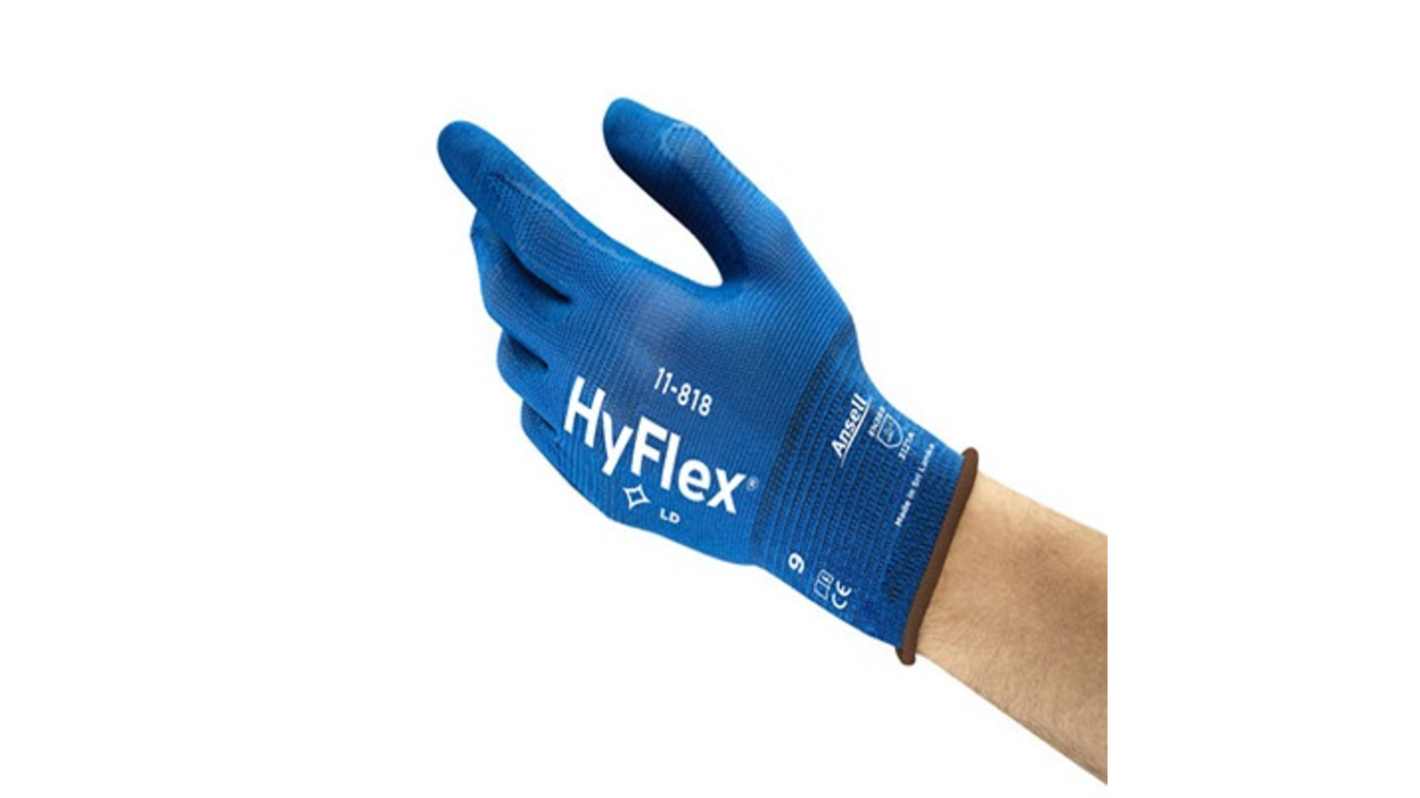 Ansell HyFlex 11-818 Blue Nylon, Spandex Abrasion Resistant Gloves, Size 11, Foam Nitrile Coating