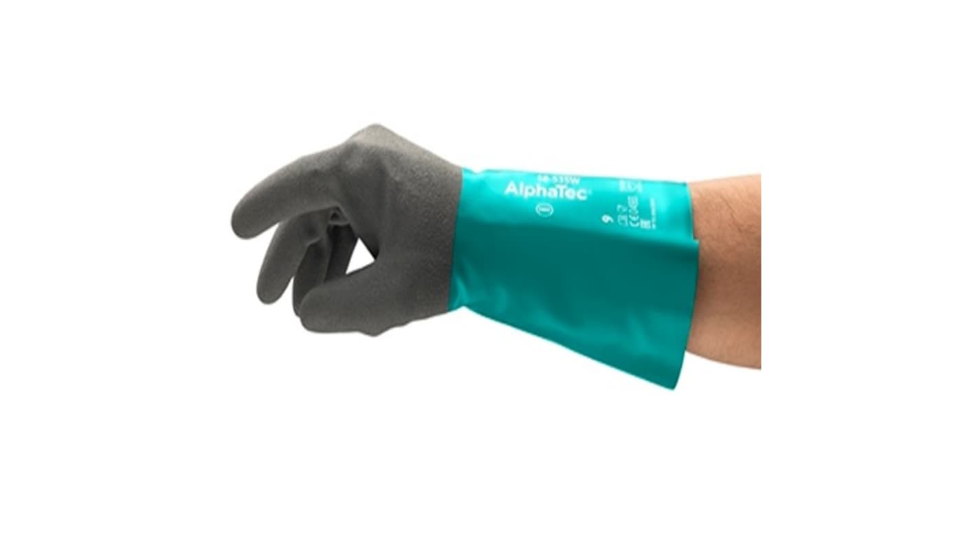 Ansell AlphaTec 58-535W Grey Nylon Chemical Resistant Work Gloves, Size 7, Nitrile Coating