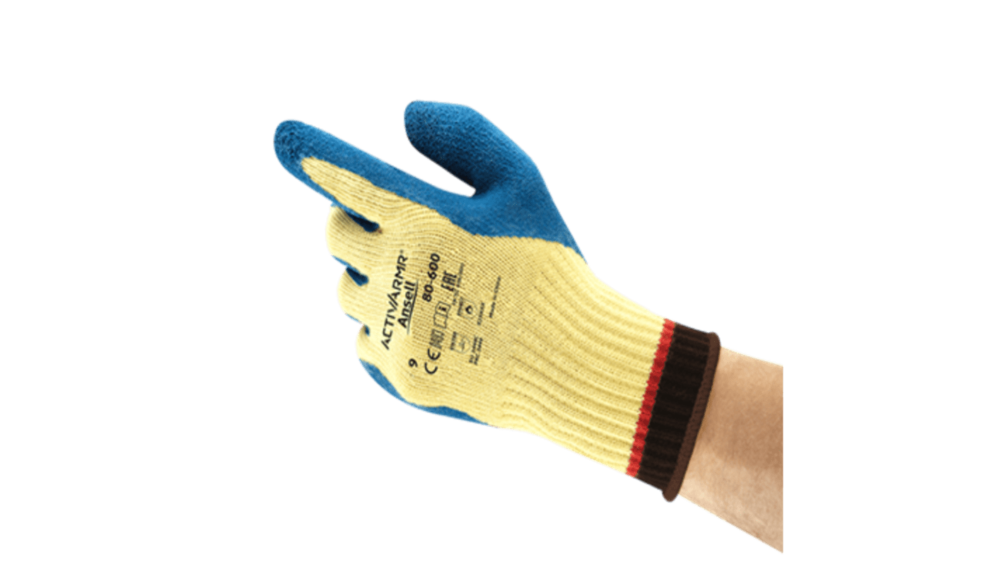 Ansell ActivArmr 80-600 Blue Kevlar Cut Resistant Cut Resistant Gloves, Size 8, Latex, Natural Rubber Coating