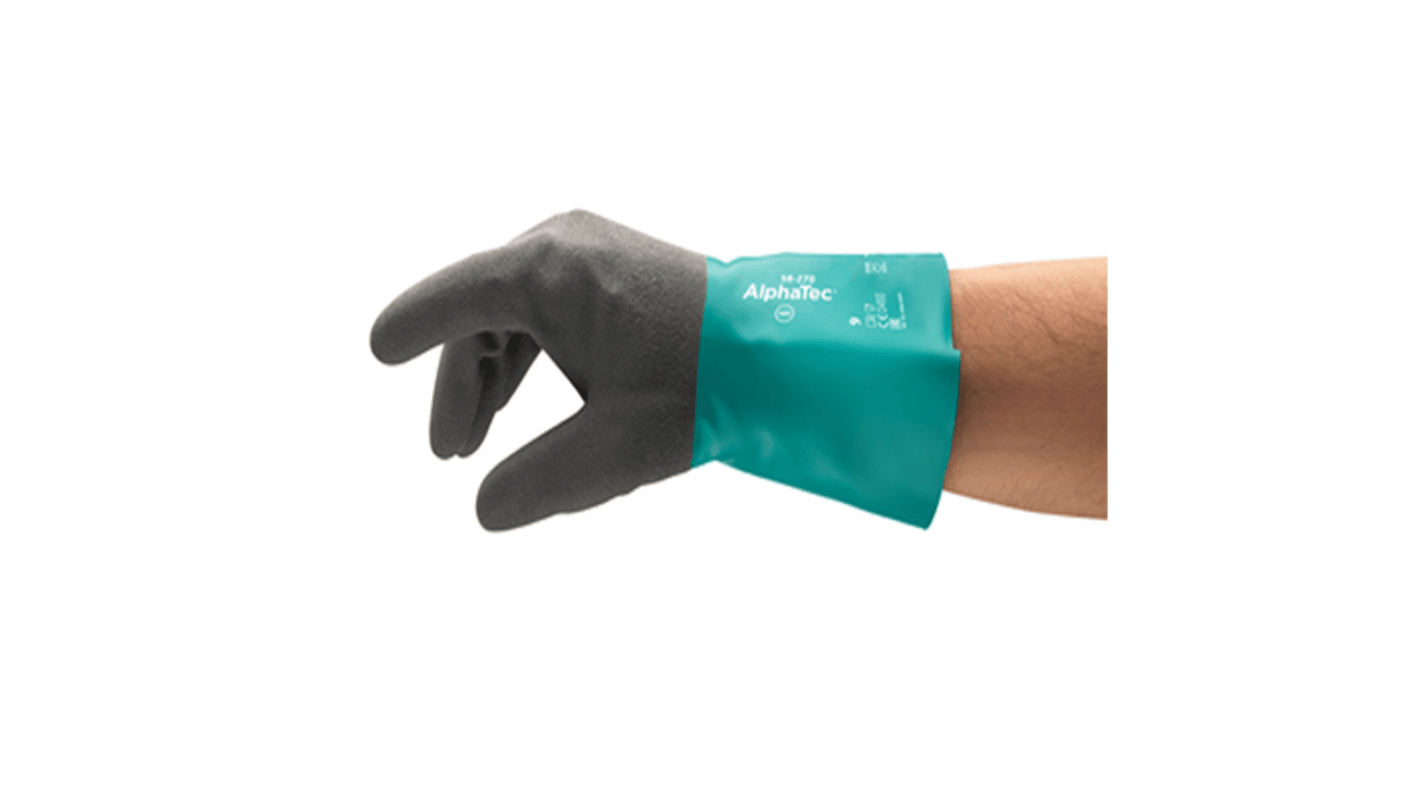 Ansell AlphaTec 58-270 Grey Nylon Chemical Resistant Work Gloves, Size 7, Nitrile Coating