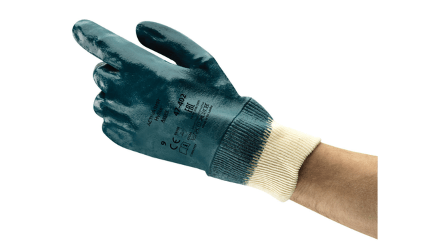 Ansell ActivArmr Hylite 47-402 Blue PVC Coated Cotton Abrasion Resistant Work Gloves, Size 9, Nitrile Coating