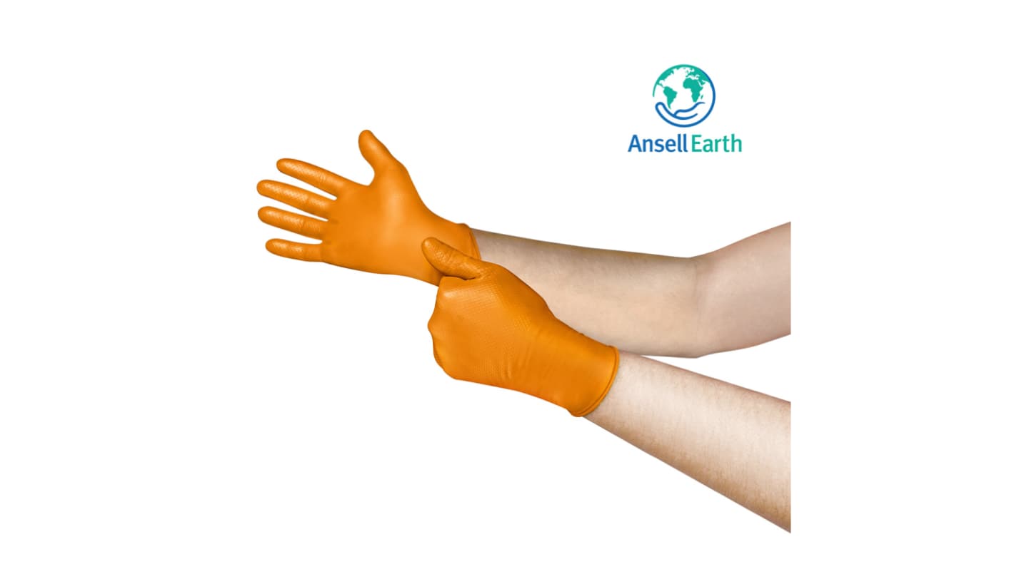 Ansell MicroFlex 93-256 Orange Nitrile Extra Grip Work Gloves, Size 8.5-9 L