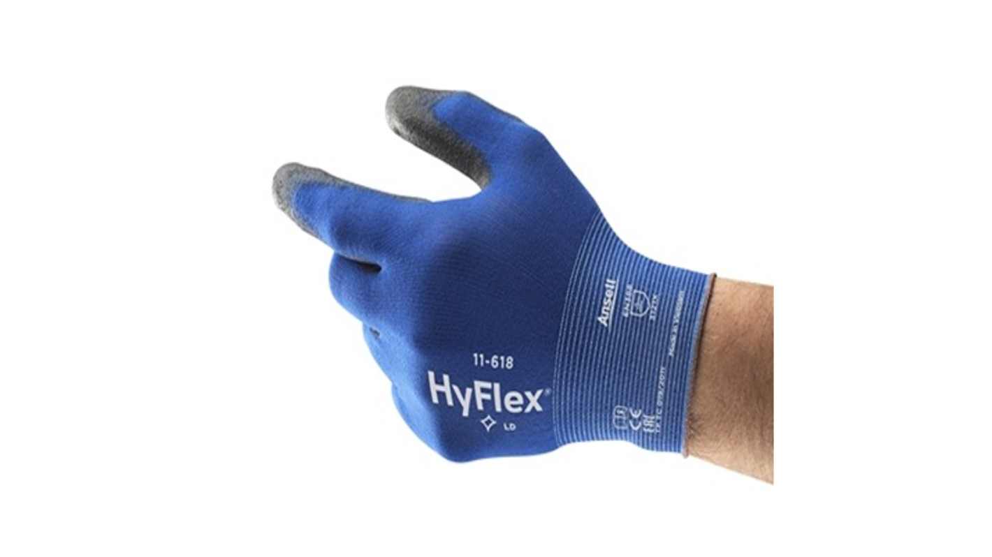 Ansell HyFlex 11-618 Black Nylon Abrasion Resistant Gloves, Size 8, Polyurethane Coating