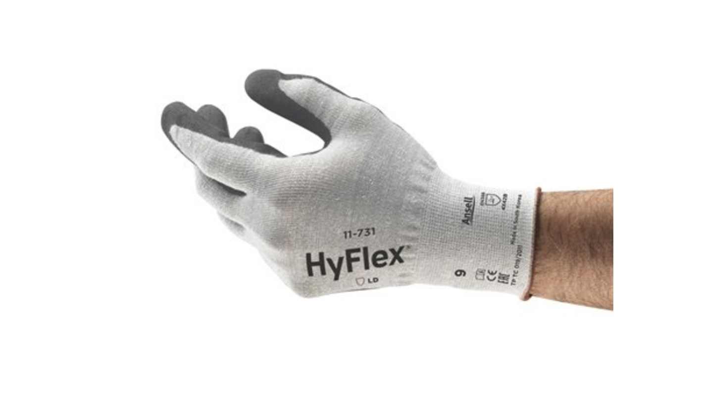 Ansell HyFlex 11-731 Grey Glass Fiber, HPPE, Nylon, Spandex (Liner) Abrasion Resistant, Cut Resistant Gloves, Size 9,